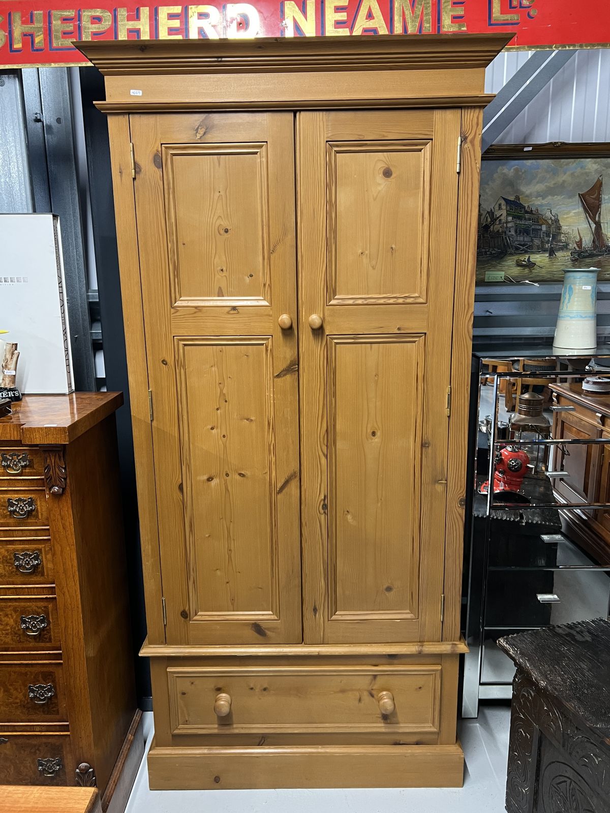 Pine Double Wardrobe With Drawer Underneath
