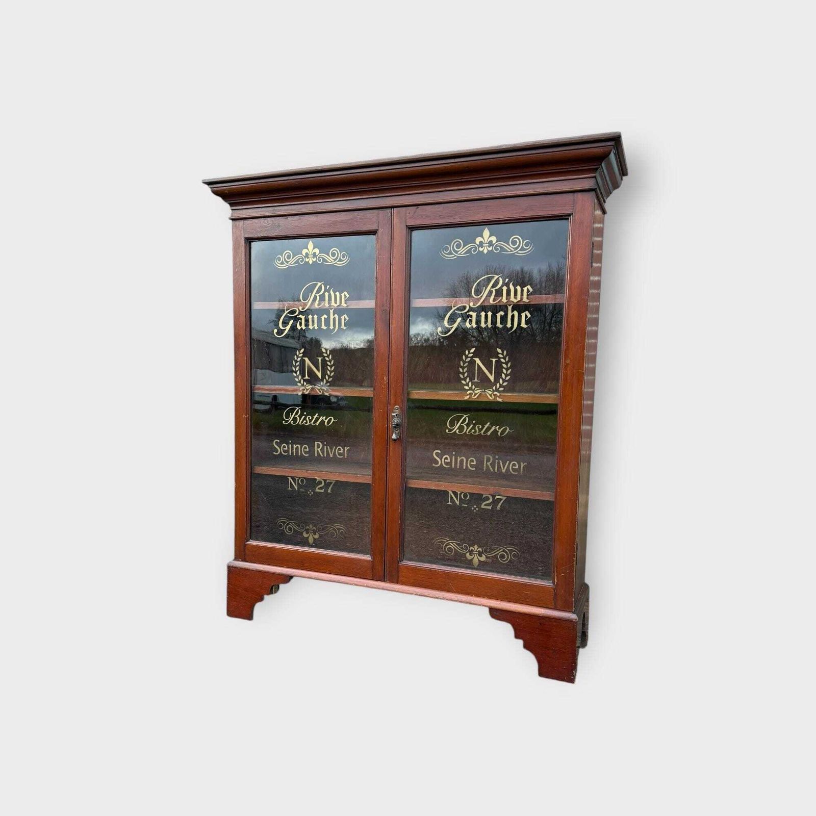 Early 20c 2 Door Glazed Bookcase Cupboard With Later Lettering