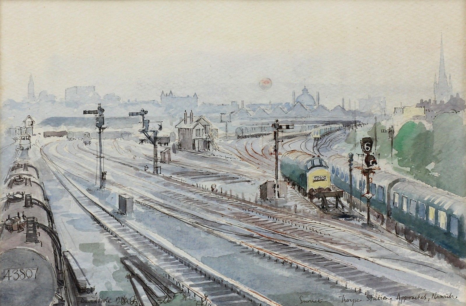 Watercolour By David Poole. Titled "Sunset, Thorpe Station Approaches, Norwich." photo furniture