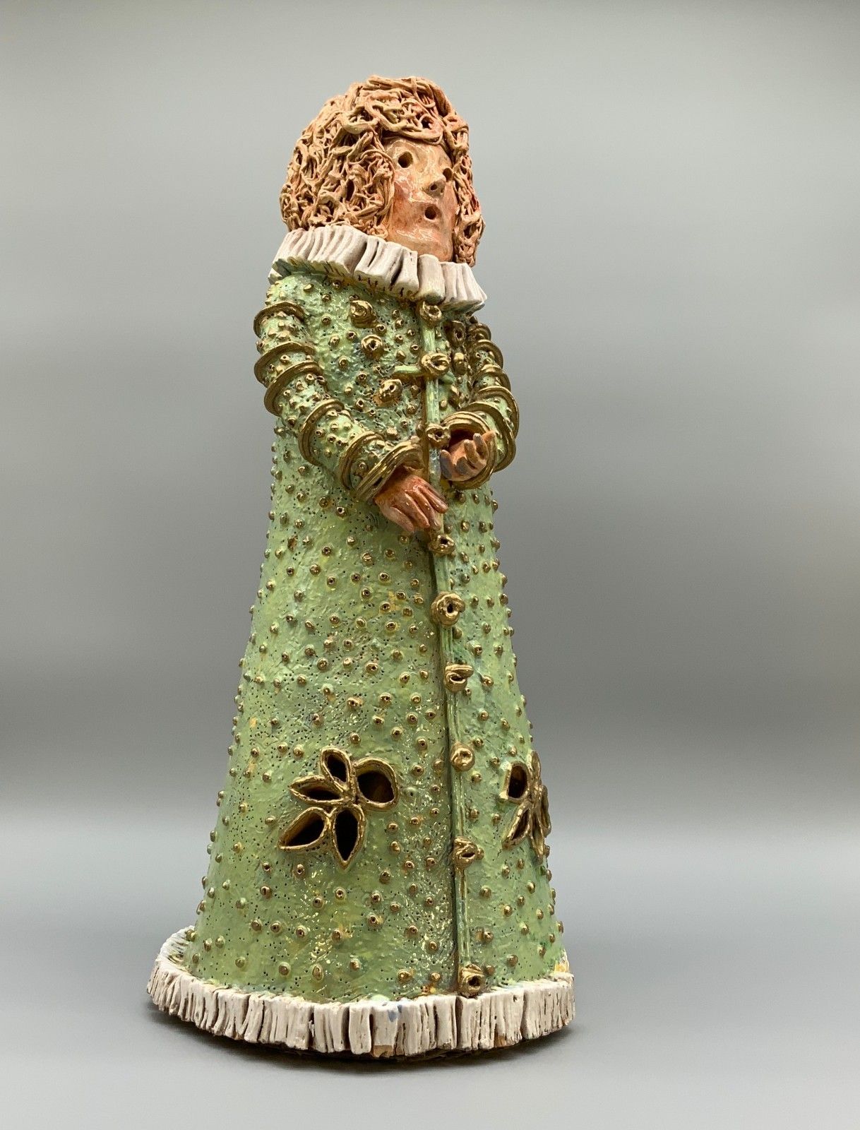 Large Elizabethan Dressed Lady Faience Pottery Sculpture Polychrome Figurine photo for sale