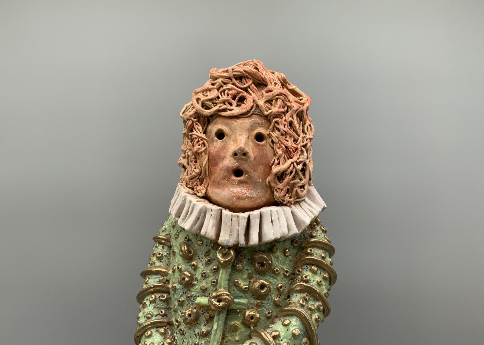 Home Decor Large Elizabethan Dressed Lady Faience Pottery Sculpture Polychrome Figurine photo