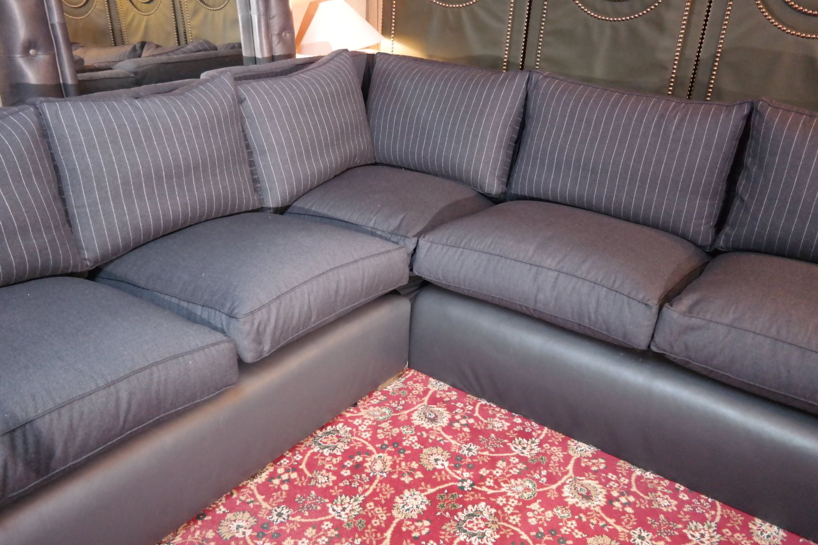 George Smith 7 Seater Large Corner Sofa Leather Wool Charcoal Grey Rrp£17000 photo vinterior