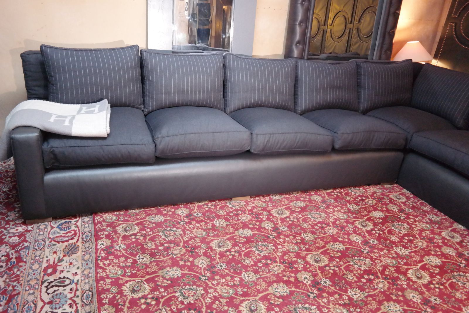 photo for sale George Smith 7 Seater Large Corner Sofa Leather Wool Charcoal Grey Rrp£17000
