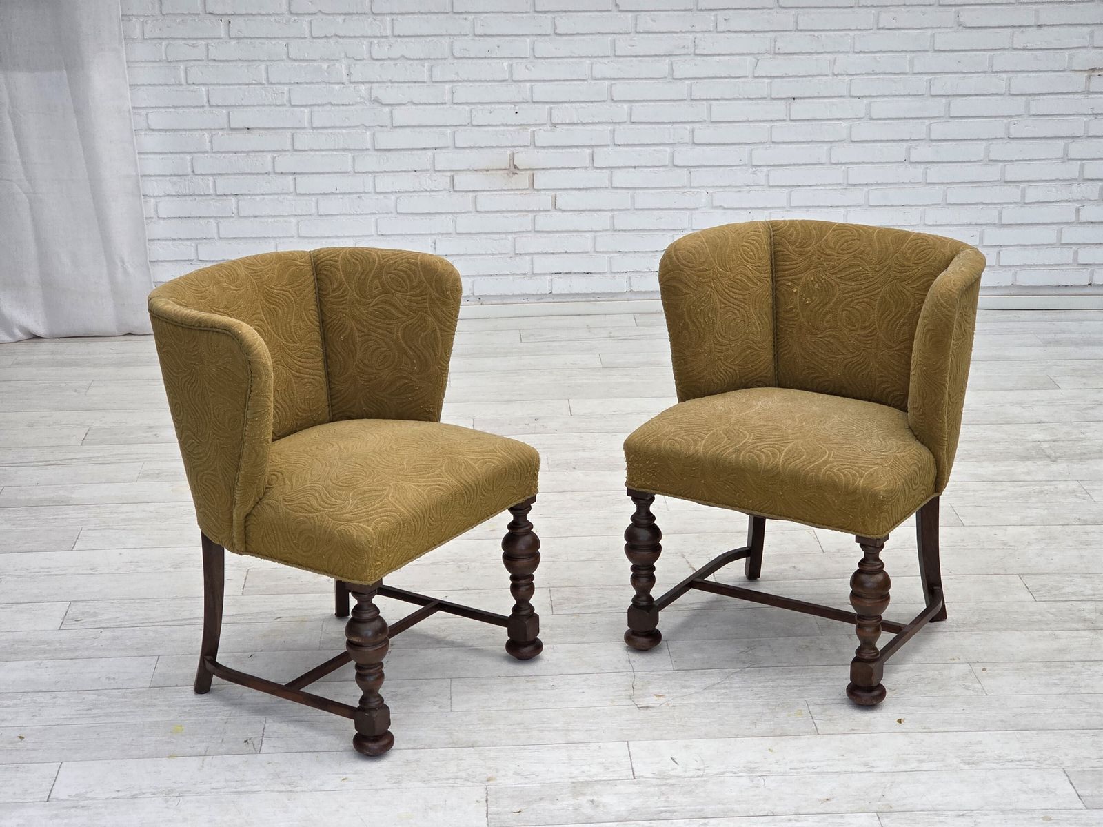 1950s, Danish Lounge Chair, Green Furniture Velour/Wool, Dark Oak Wood. photo buy