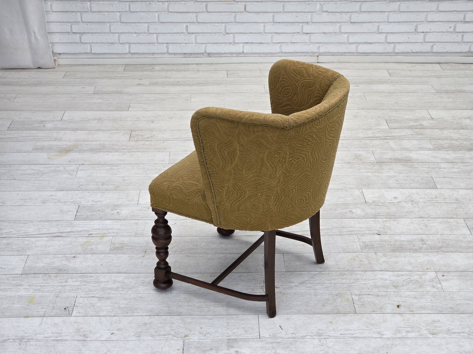 Furniture 1950s, Danish Lounge Chair, Green Furniture Velour/Wool, Dark Oak Wood. photo