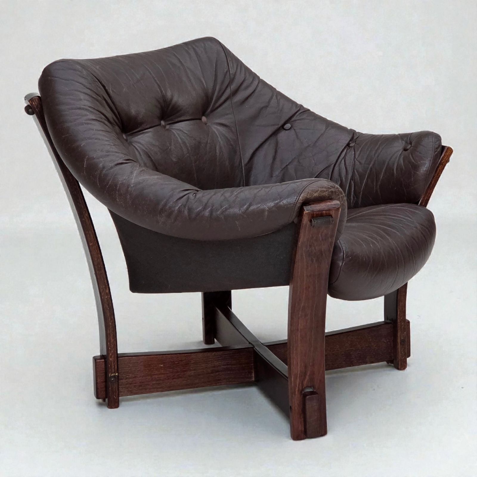 1970s, Scandinavian Lounge Chair, Furniture Leather, Oak Wood.