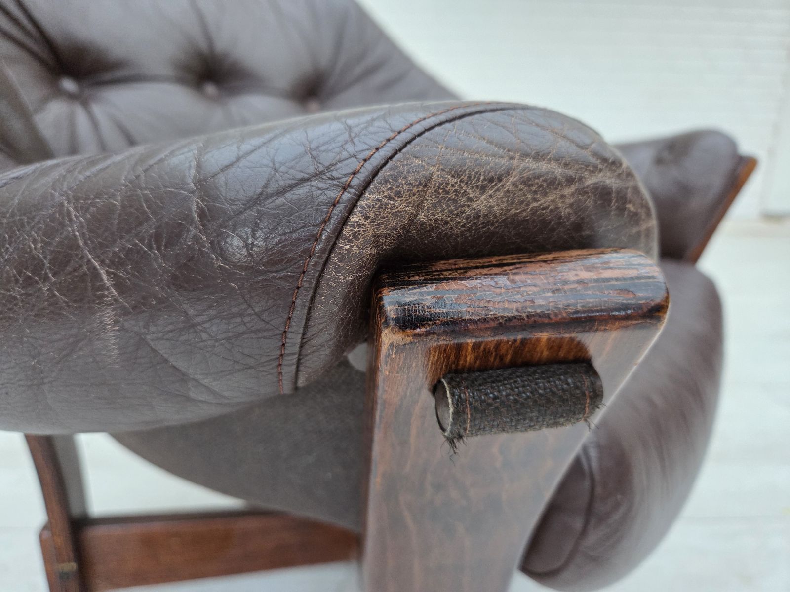 1970s, Scandinavian Lounge Chair, Furniture Leather, Oak Wood. photo Furniture