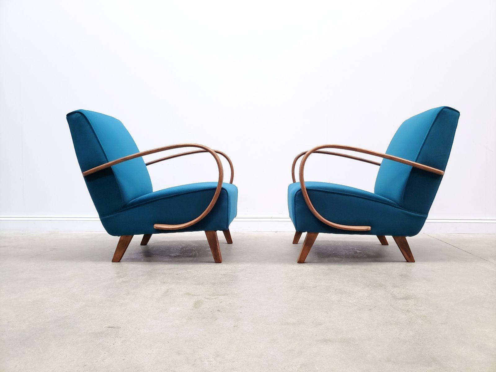 1930 Jindrich Halabala Bentwood Armchairs, Luxury Teal Velvet photo 1200.0
