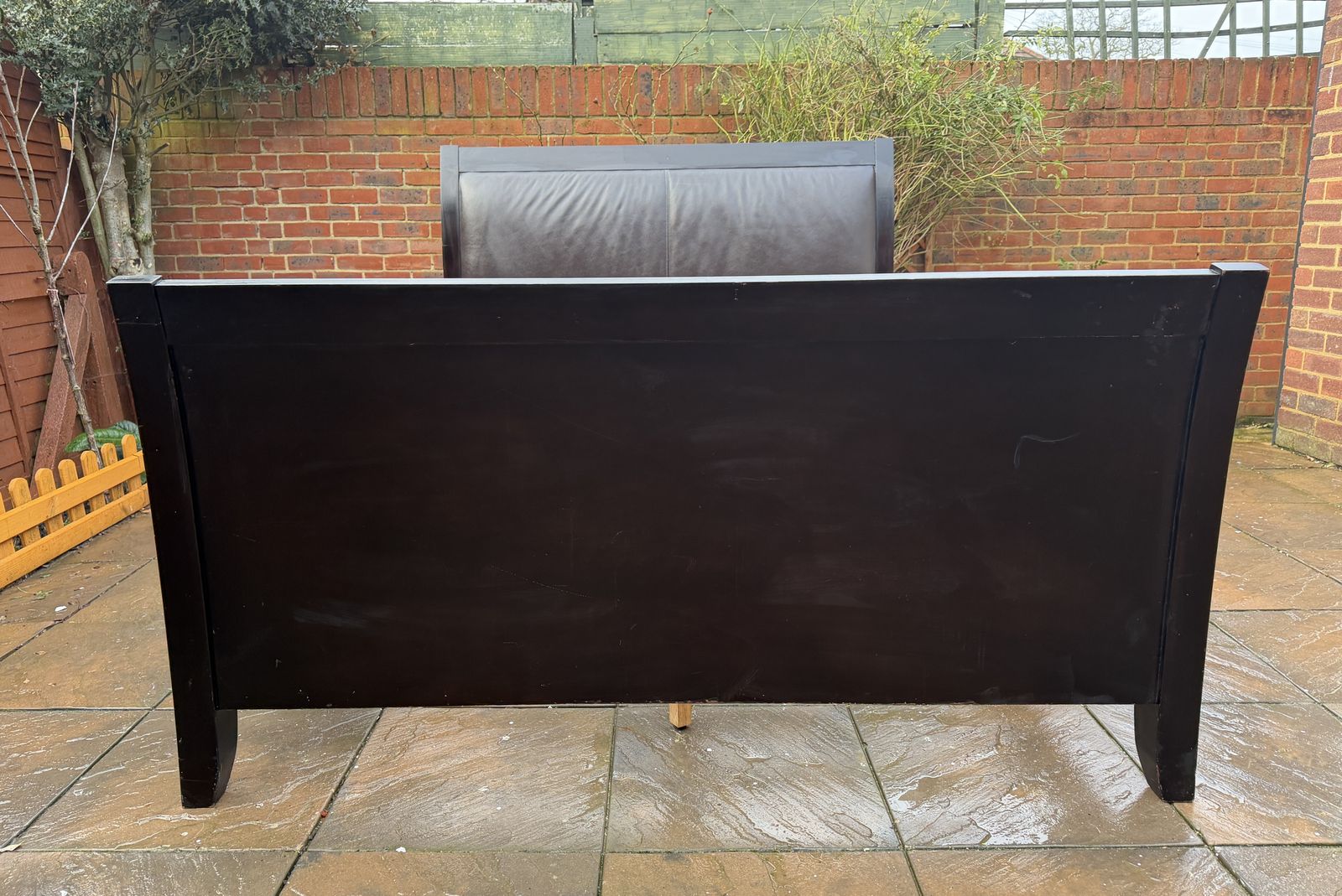 Stunning Deep Merlot Contemporary Sleigh King Bed Frame With Leatherette Head Board – Very Good Condition photo buy