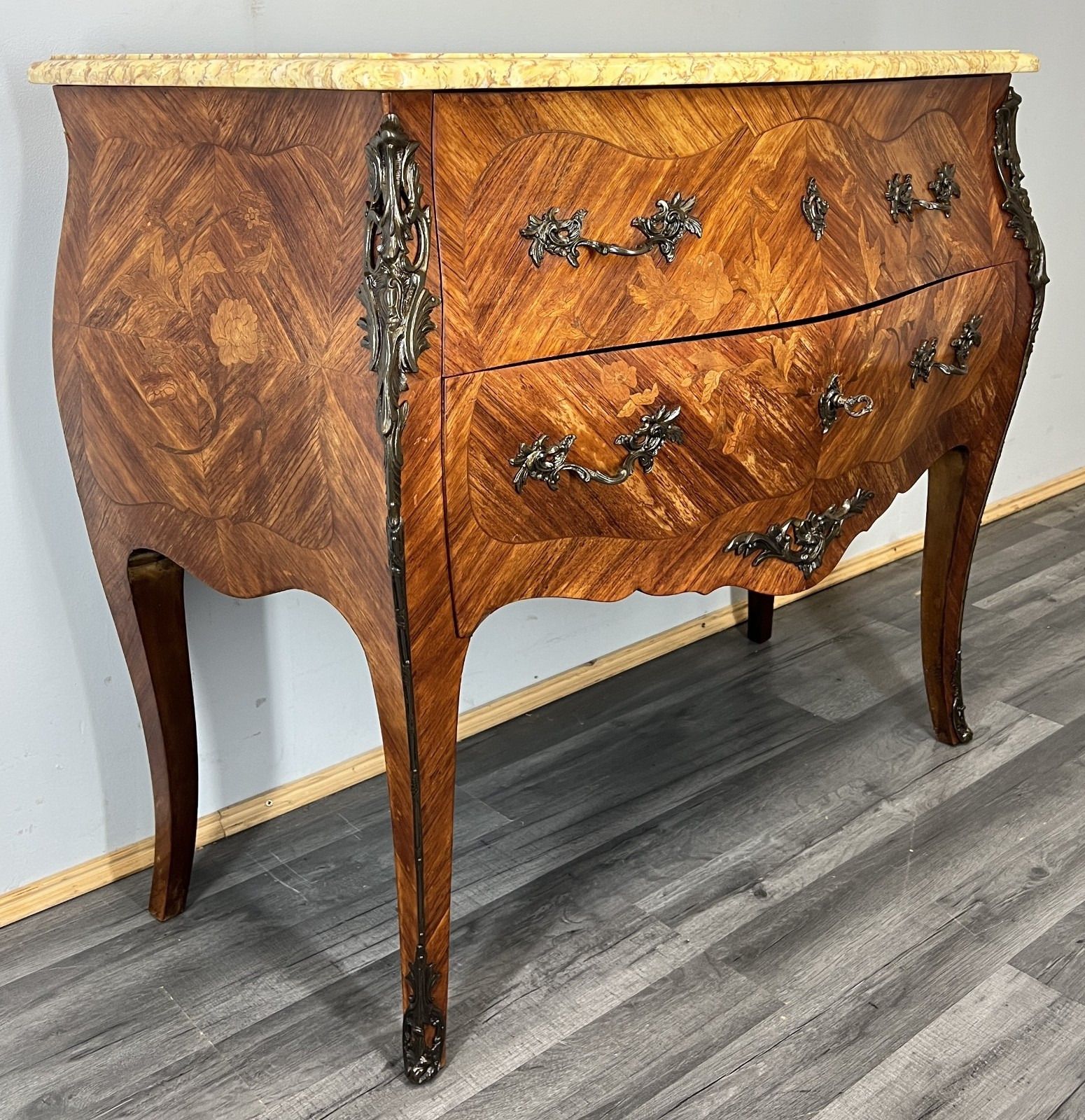 Chest Of Drawers Antique French Bombe Walnut Marble Top Carved Cabinet Lot 4706 photo Furniture