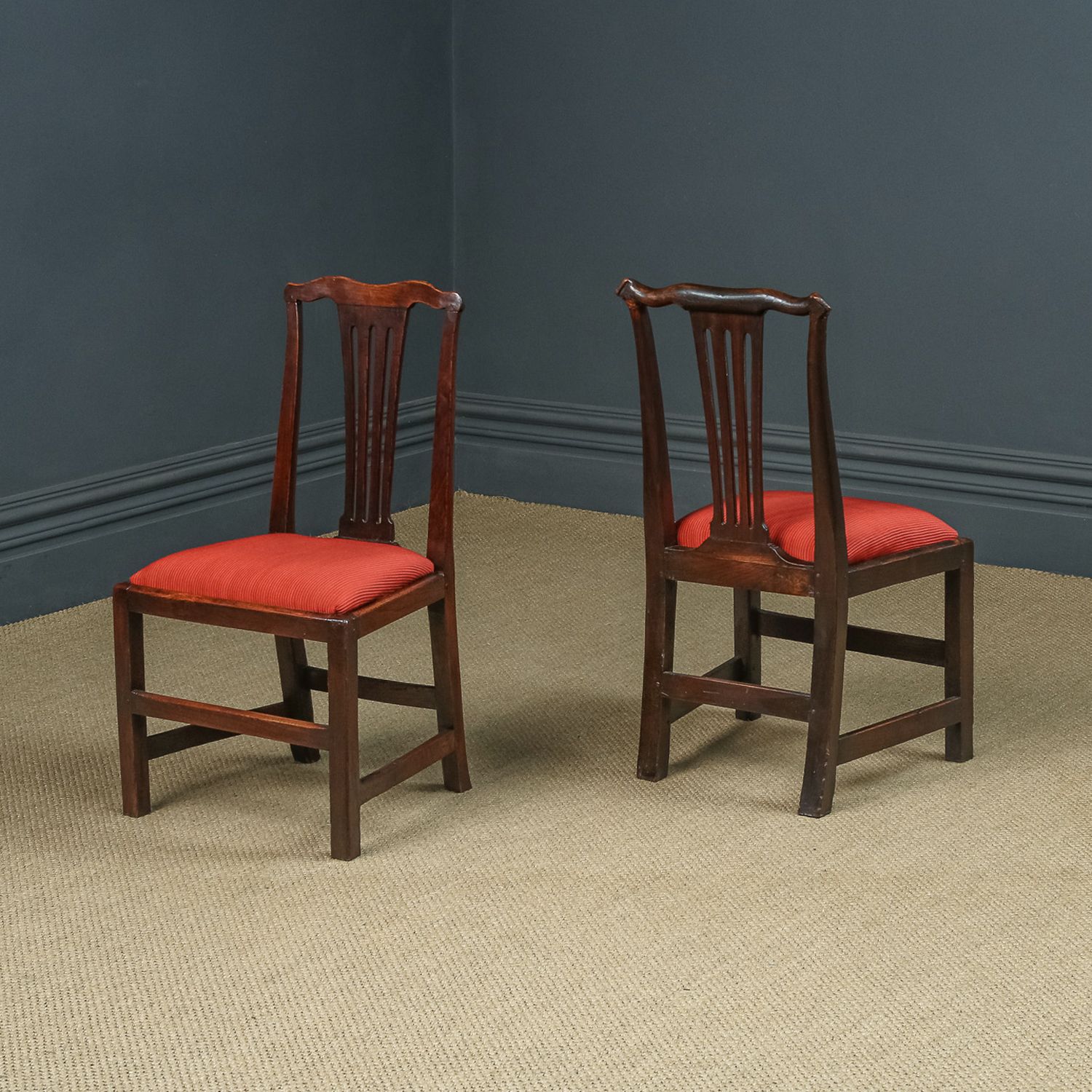 English Pair / Two Georgian Chippendale Country Elm Office Desk Dining Chairs (Circa 1780) photo Furniture