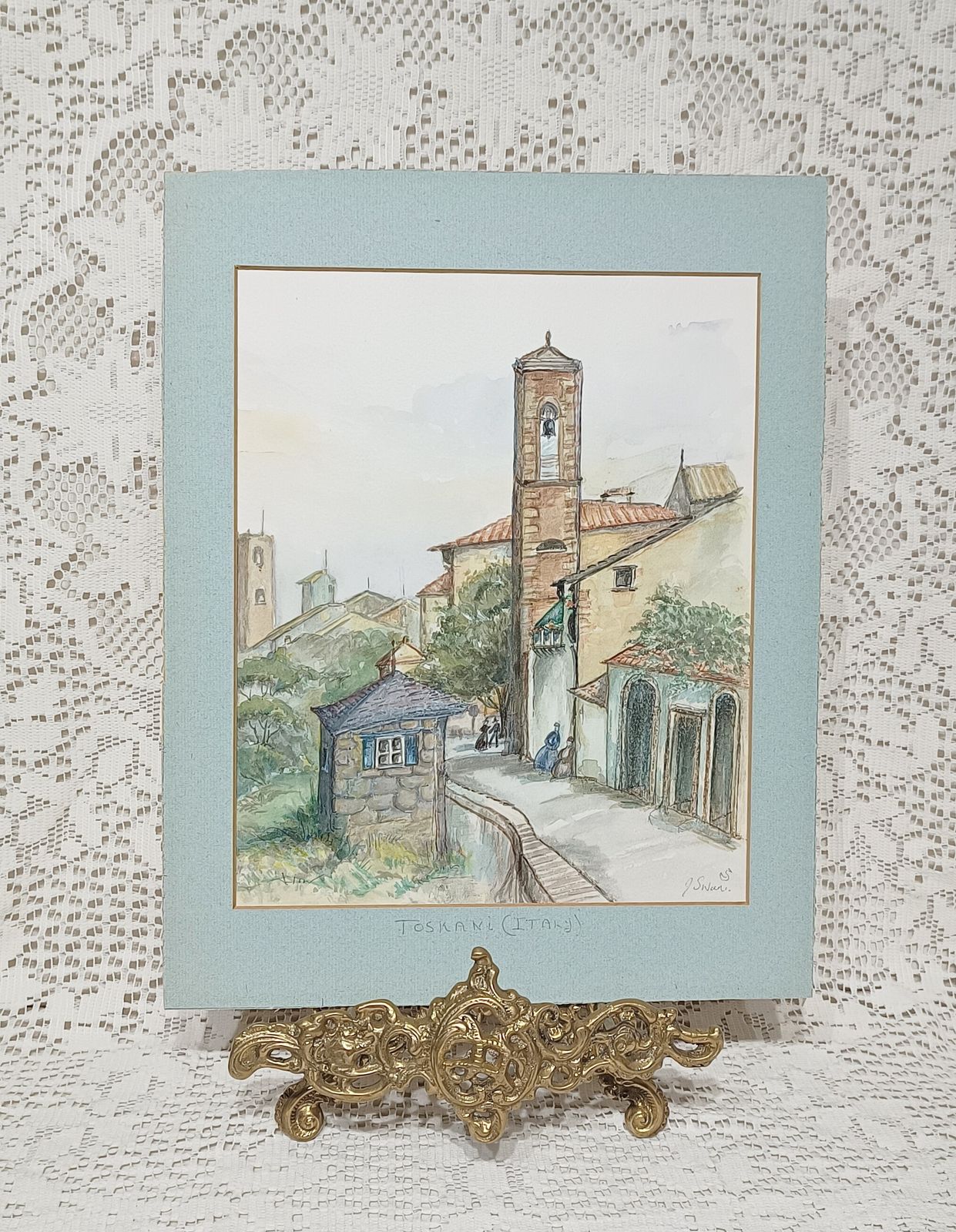 Vintage Original Watercolour Painting, Unframed Tuscany Italy Signed J. Swan.