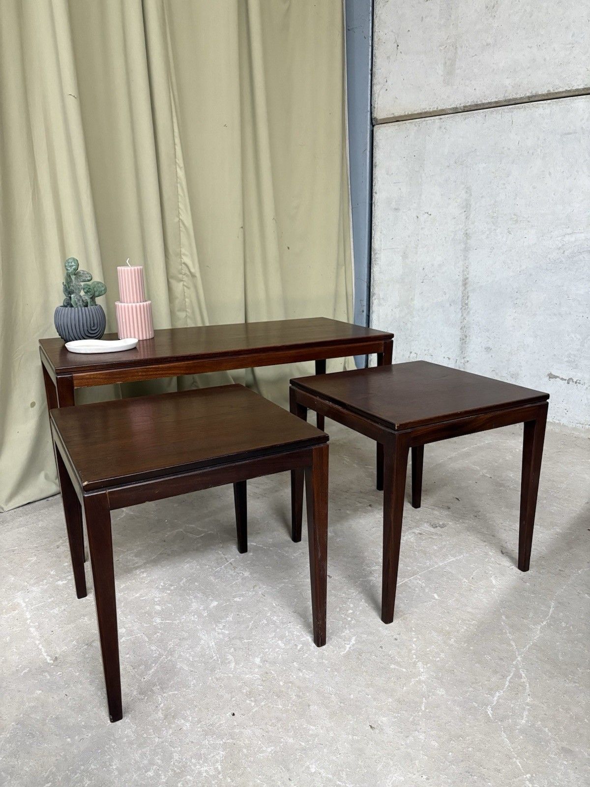Vtg Mid Century Teak Nest Of Side Tables Scandi Danish Style Retro R1019 photo 143.75