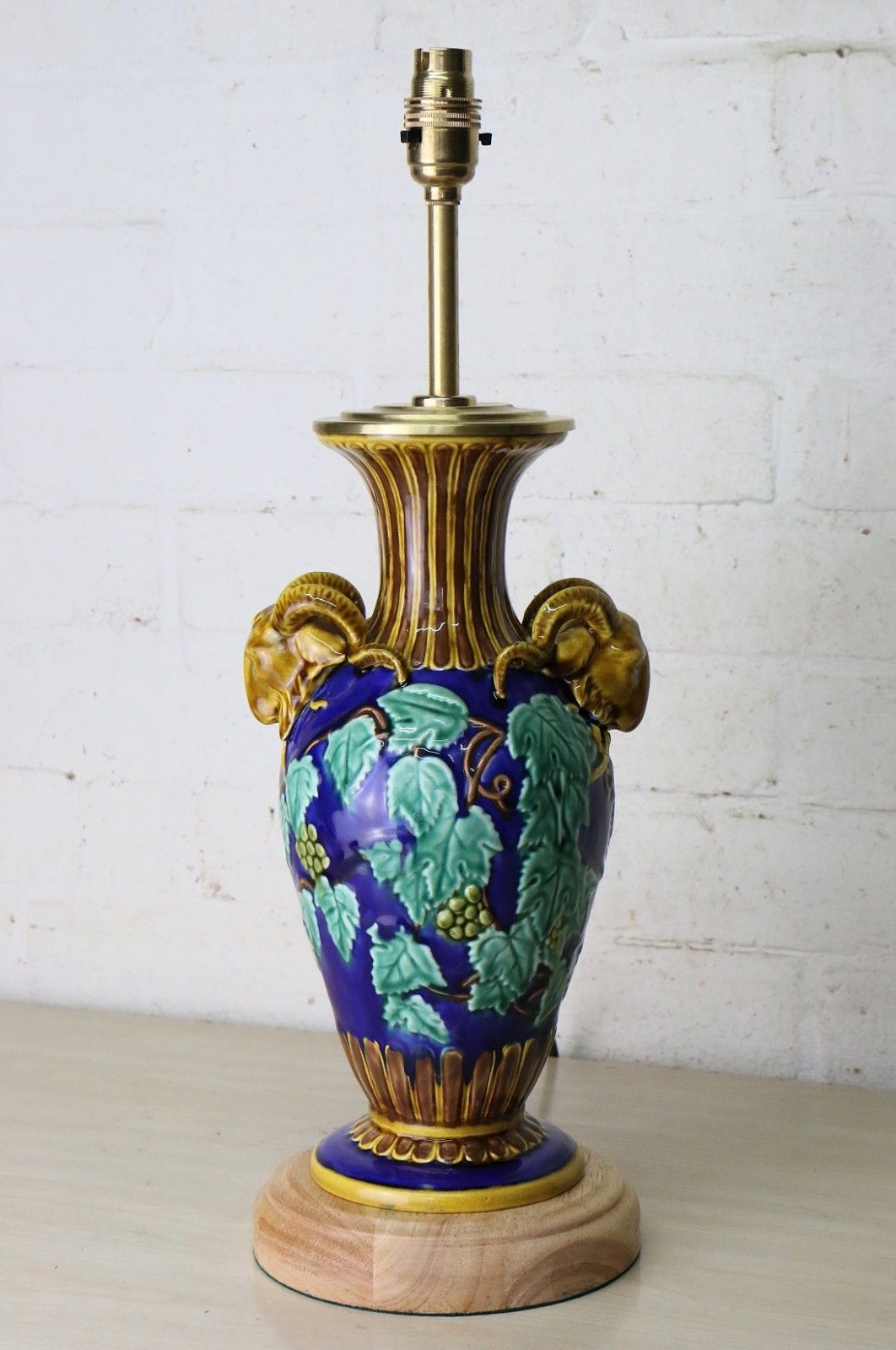 Table Lamp Vintage Majolica European Lamp Decorative Ceramic Lamp Refurbished photo for sale