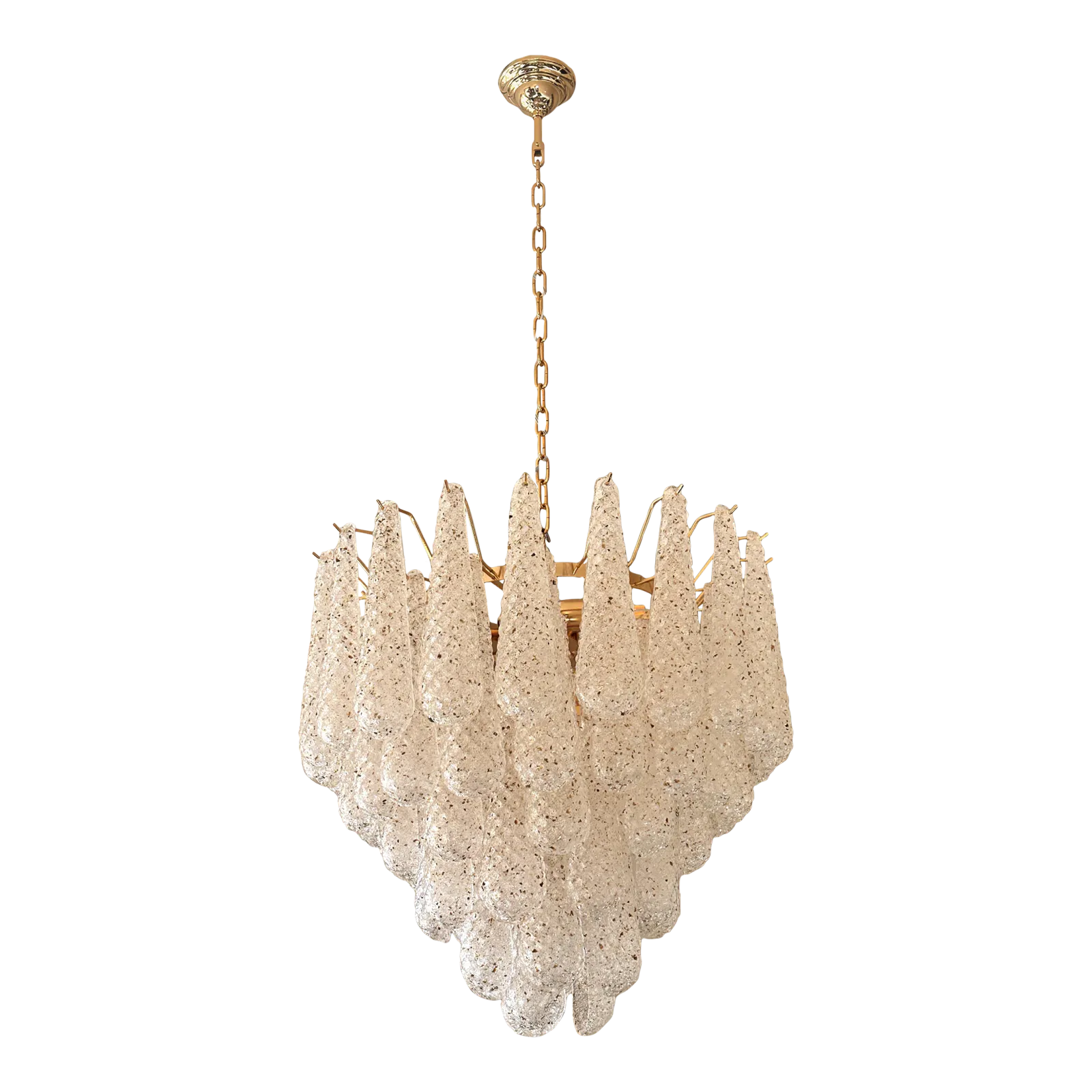 Mid Century Modern “Conchiglie” Murano Glass Gold Chandelier