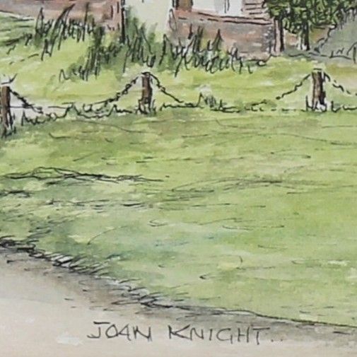 Watercolour By Joan Knight. Titled "The Village Green, Tostock". photo for sale