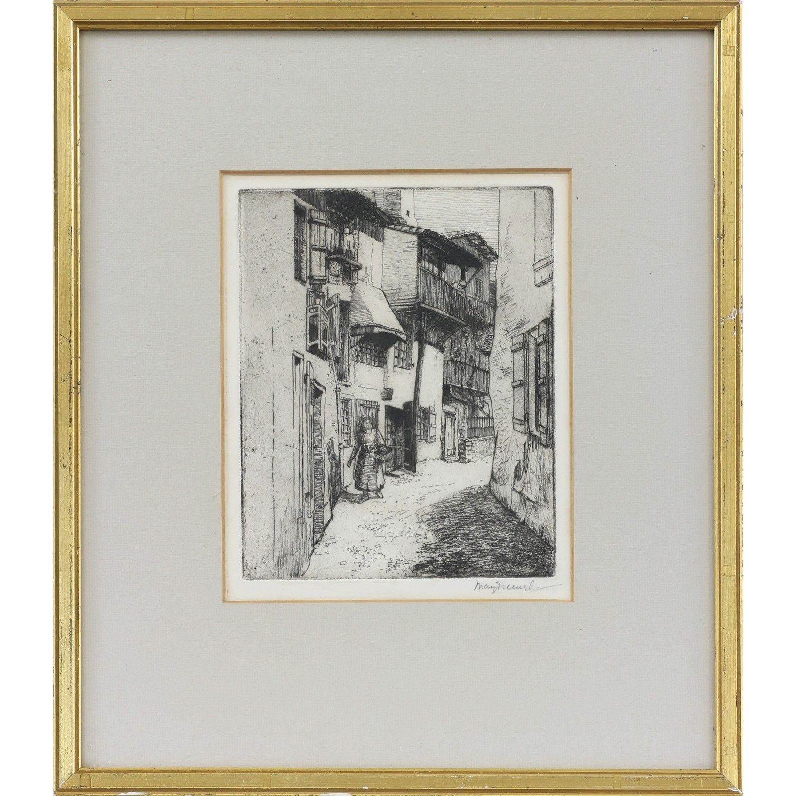 Etching By May Tremel. Rue Du Midi, Saint Jean De Luz.