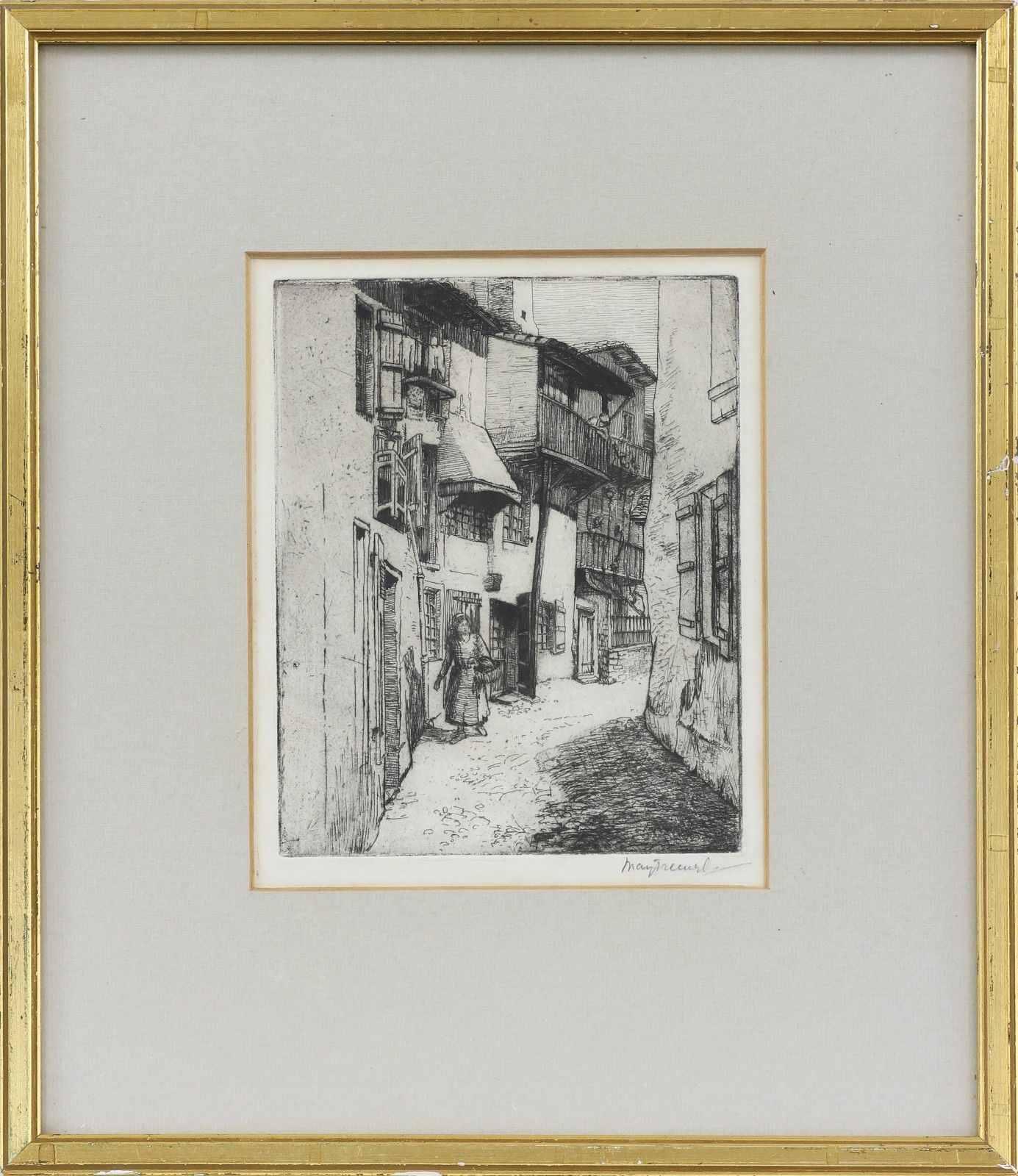 Etching By May Tremel. Rue Du Midi, Saint Jean De Luz. photo Art