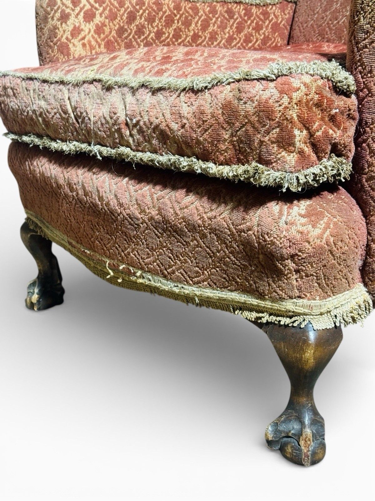 photo for sale Antique Walnut Wing Back Armchair Claw And Ball Feet Queen Anne Style C1910 Rare
