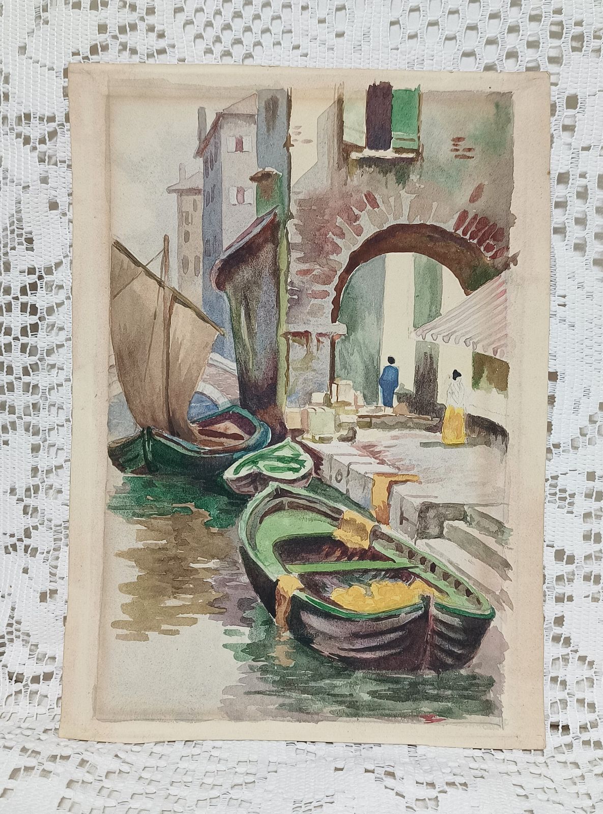 Original Watercolour Painting Whitney Quayside Scene Unframed. photo vinterior
