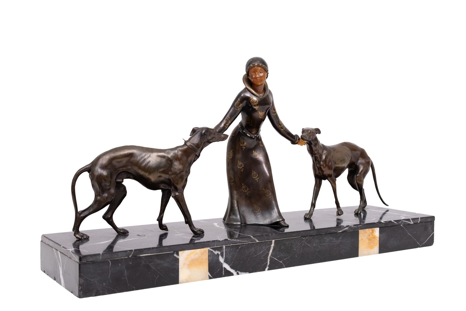 Art Deco Sculpture Of Woman With Greyhounds 1920/30s France