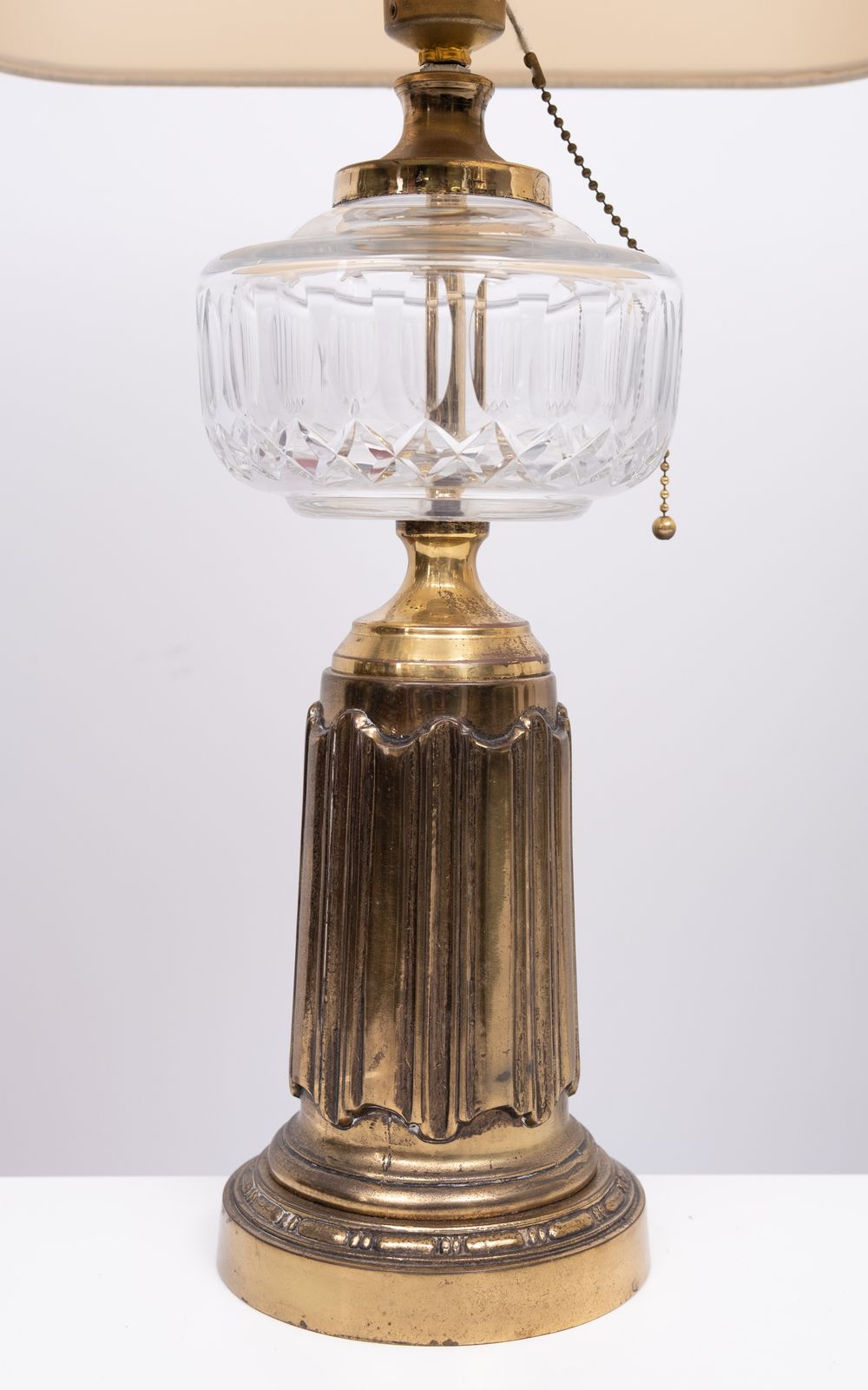 Heyco Set Brass And Crystal Glass Table Lamps With Shades 1960s USA photo Lighting