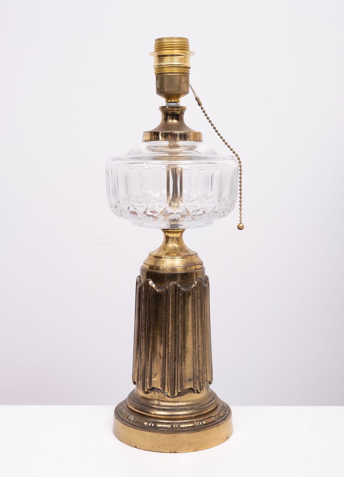 photo furniture Heyco Set Brass And Crystal Glass Table Lamps With Shades 1960s USA