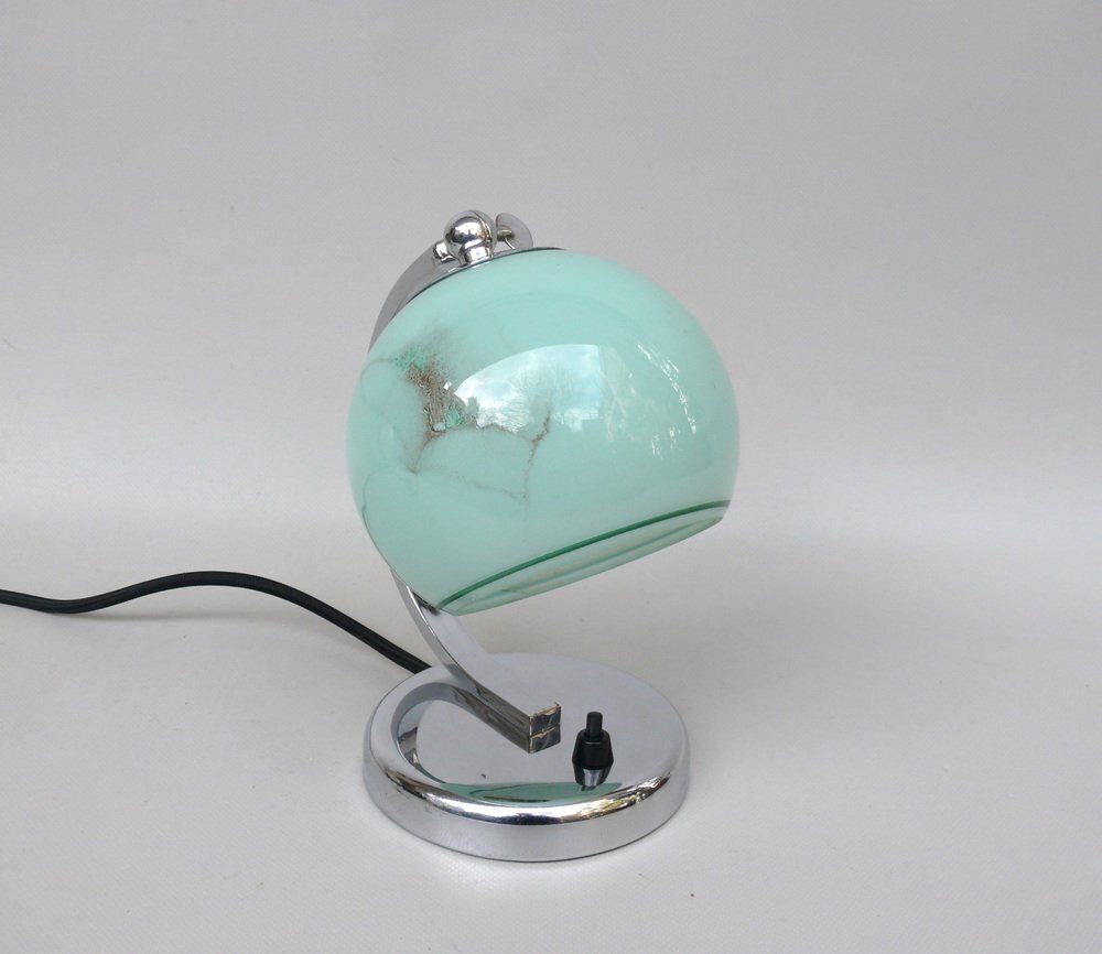 Art Deco Bedside Lamp In Chrome Plated & Glass Shade, 1930s photo furniture