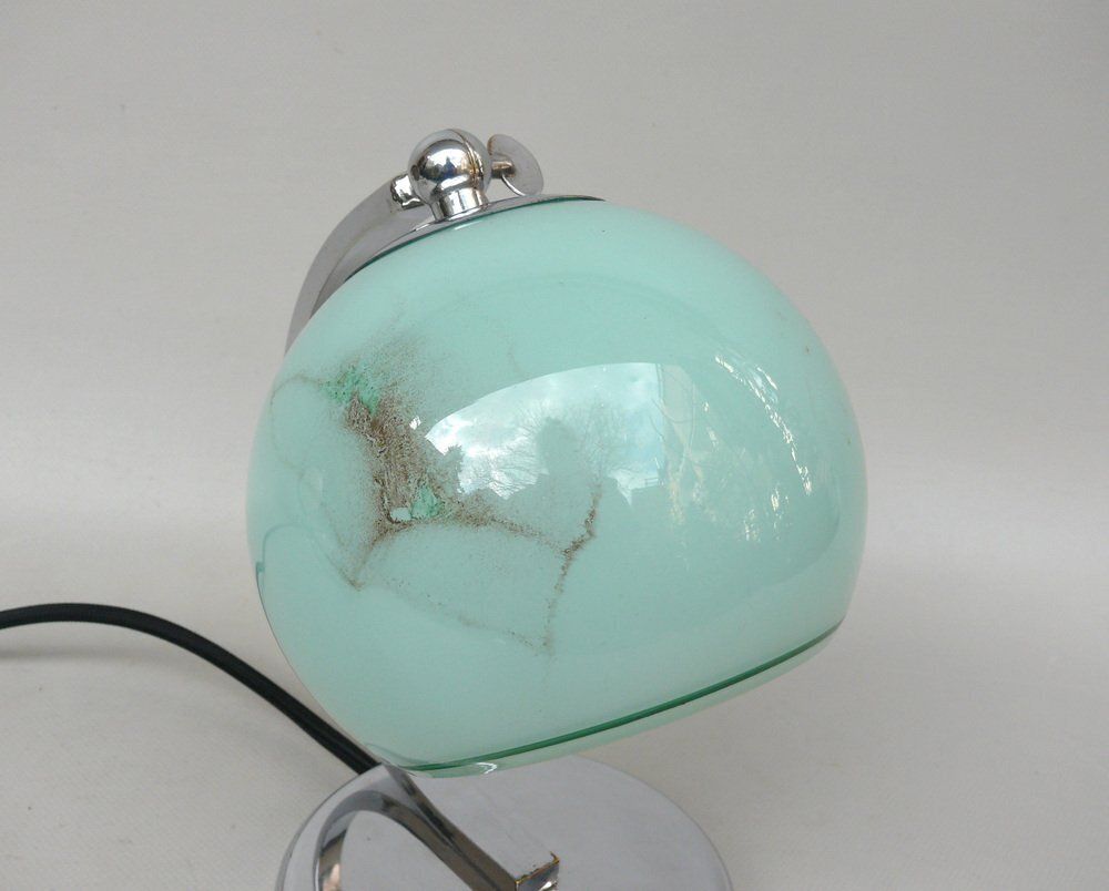photo vinterior Art Deco Bedside Lamp In Chrome Plated & Glass Shade, 1930s