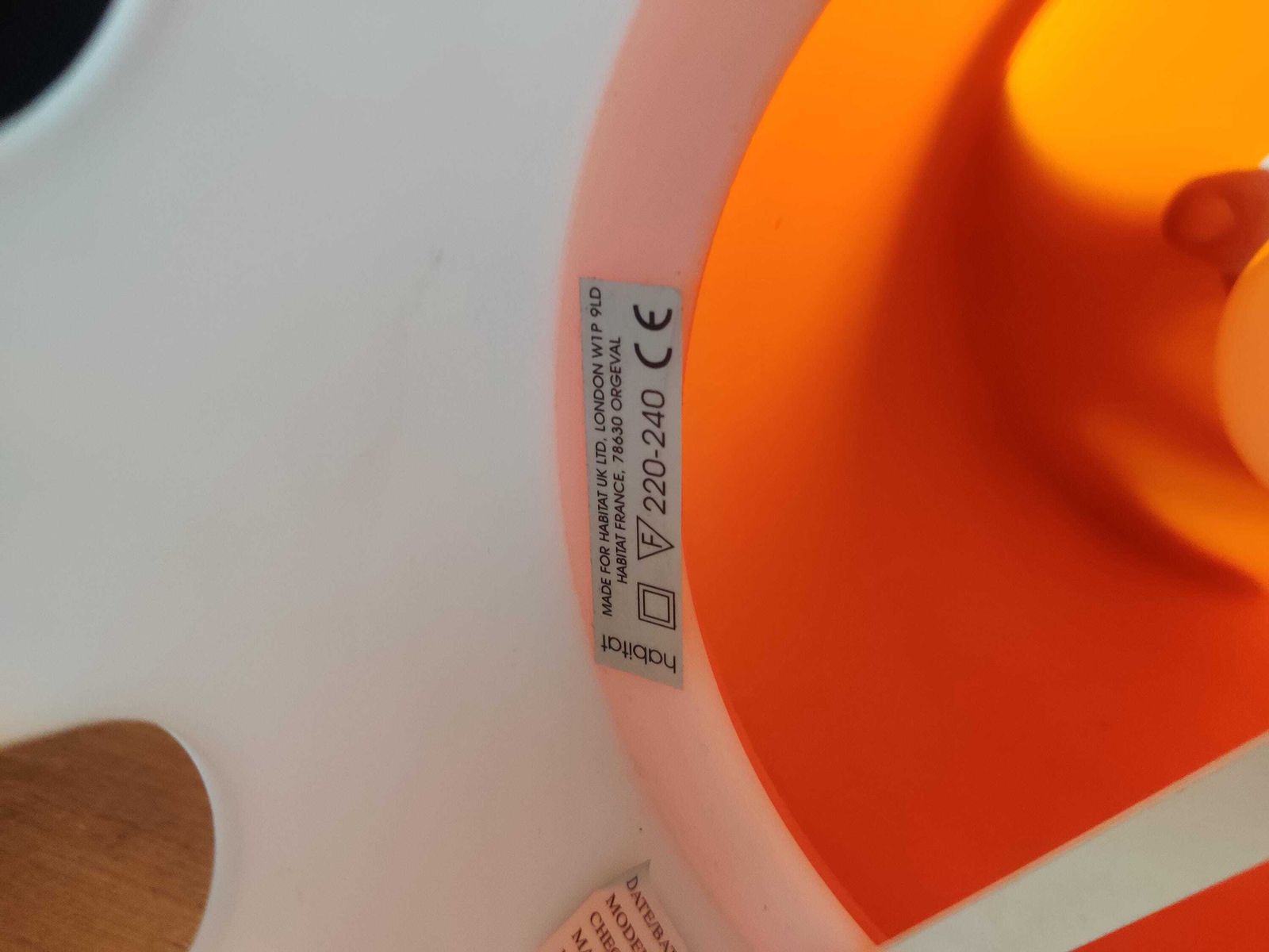 Rare Vintage 90s Habitat Made In Italy Orange Plastic Lamp, Vintage, Mid Century,Space Age Y2k Table Lamp. photo for sale