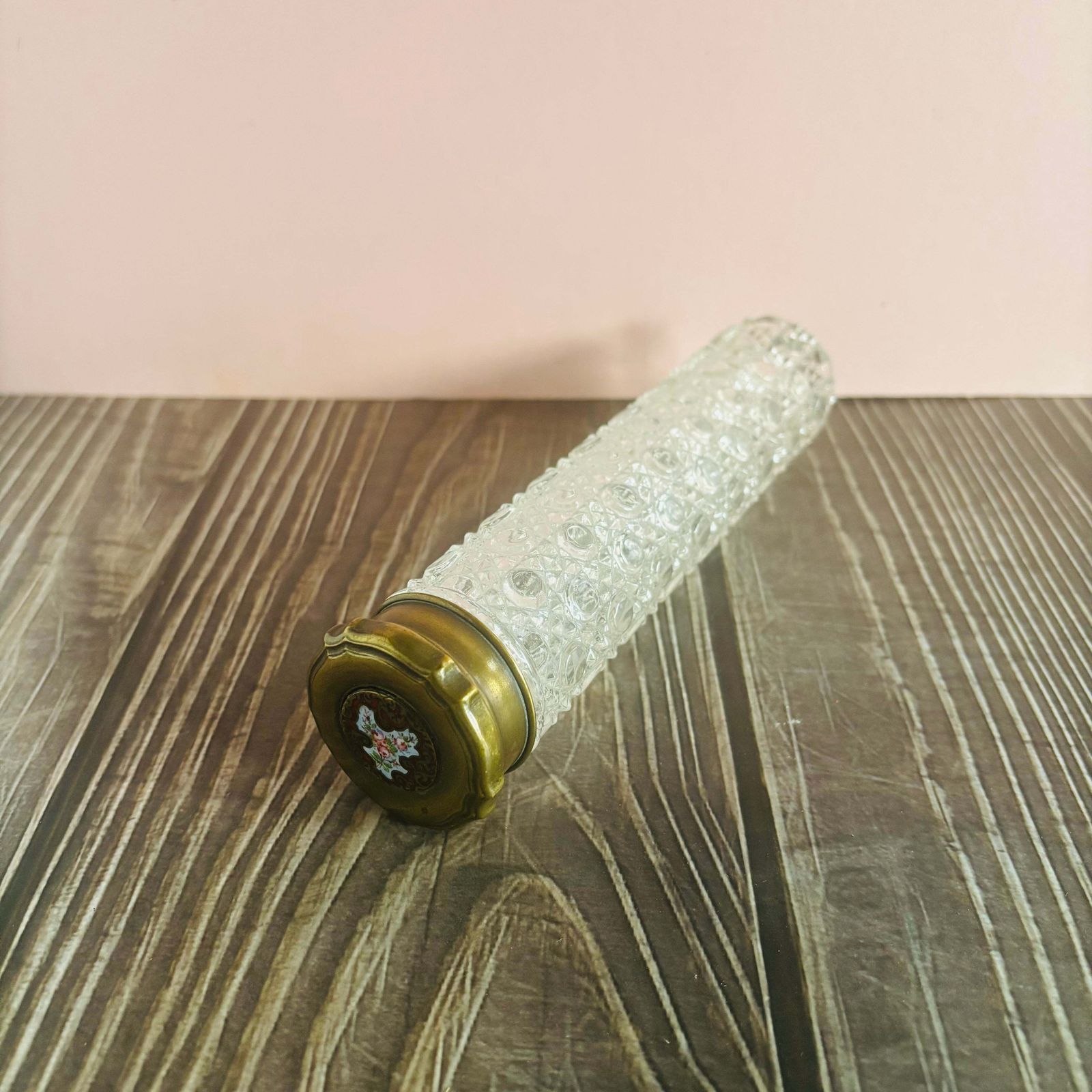 Antique Long Honeycomb Cut Glass Vanity Jar With Enamel Lid photo furniture