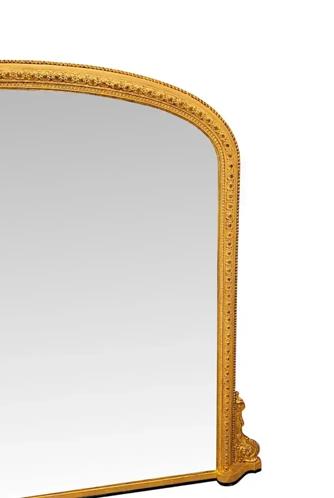 A Very Fine 19th Century Giltwood Simple Design Giltwood Overmantel Archtop Mirror photo 6026.4239