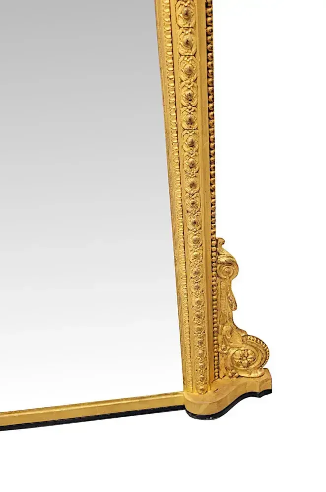 A Very Fine 19th Century Giltwood Simple Design Giltwood Overmantel Archtop Mirror photo vinterior