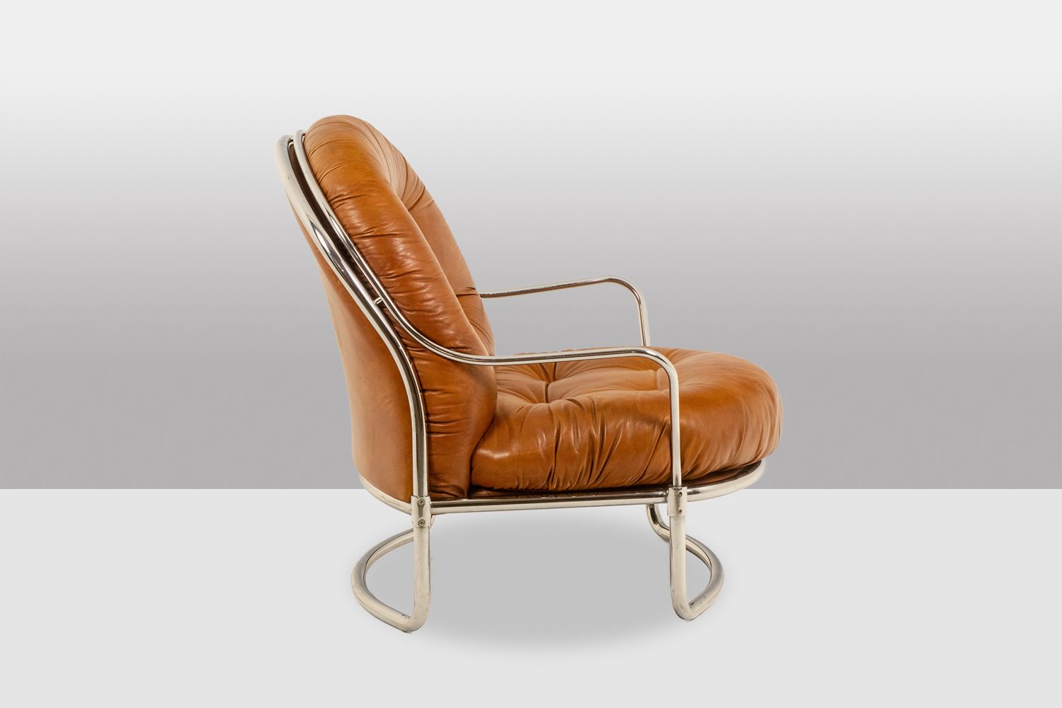 3400.0 Carlo Di Carli. Leather And Metal Armchair. 1970s. photo