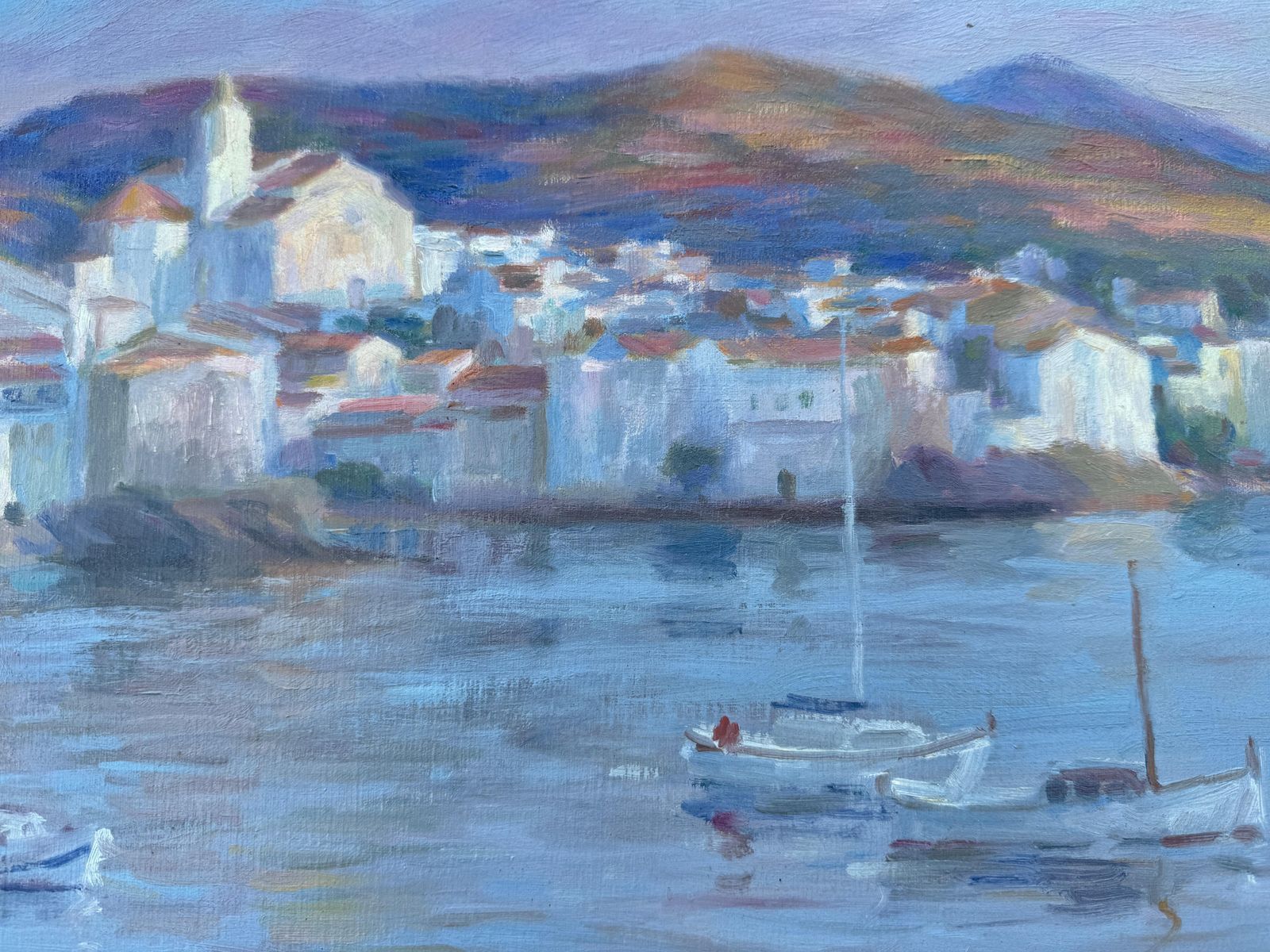 Ramon Pichot I Soler Cadaqués With Boats Oil On Canvas Painting Spanish Seascape Mediterranean Art C.1980 photo Kunst