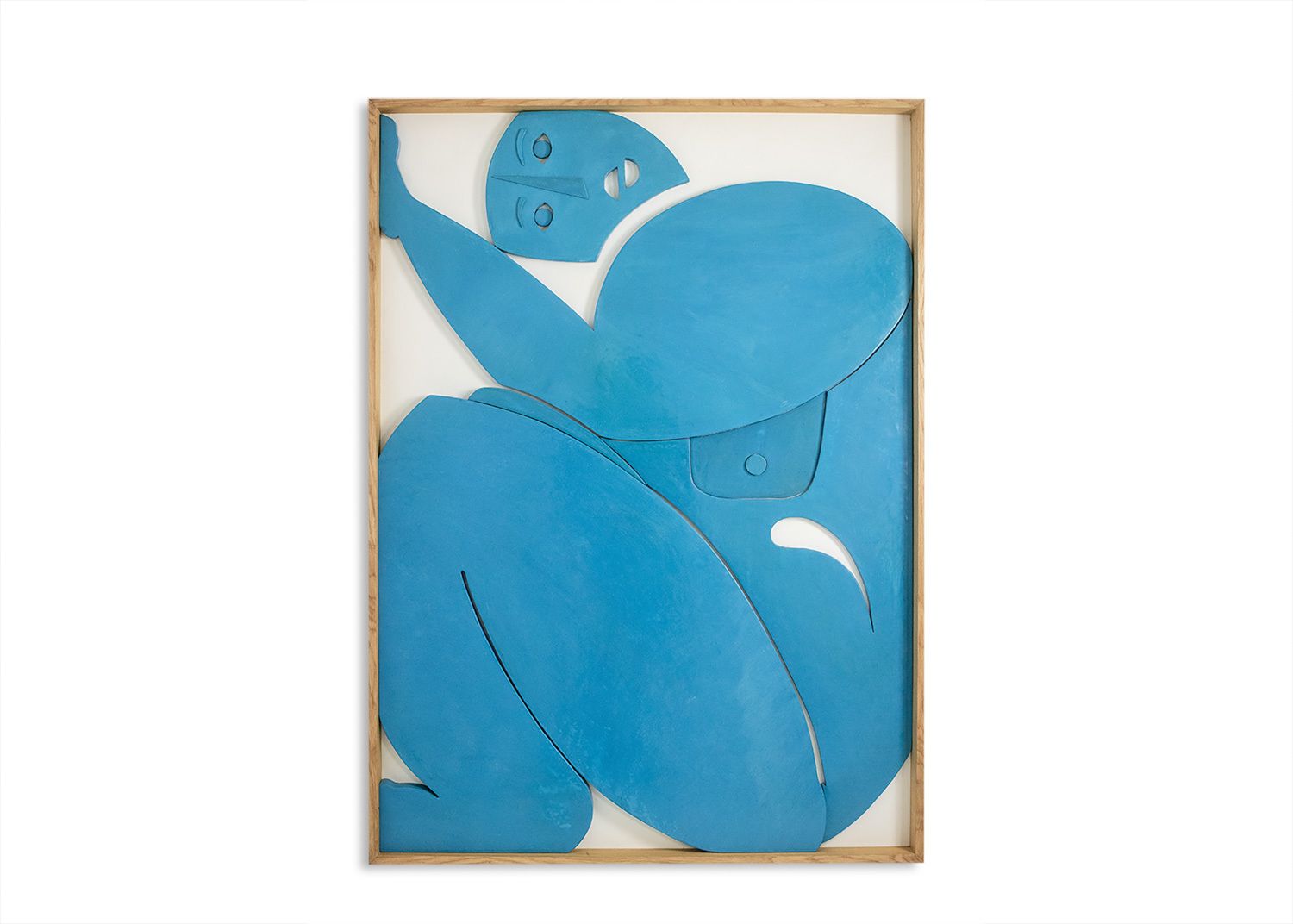 Blue Lacquered Wood Bas Relief. Contemporary Work By A French Artist.