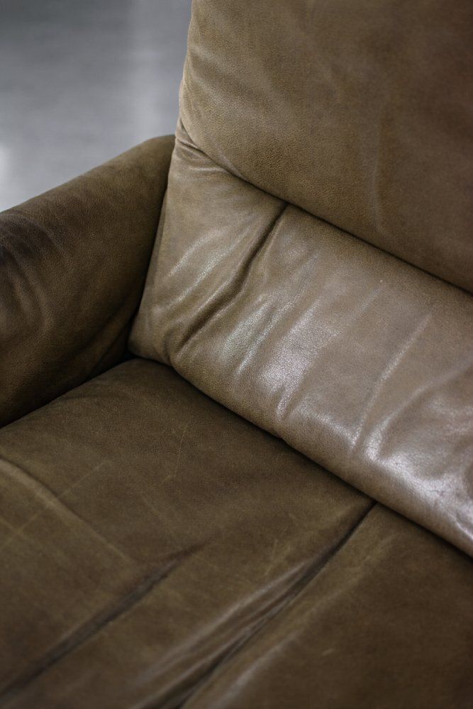 Furniture Mid Century Modern German Brown Leather Lounge Swivel Chair From Musterring, 1960s photo