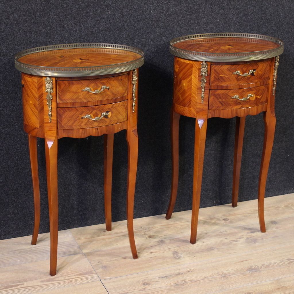 Pair Of 20th Century French Oval Inlaid Bedside Tables