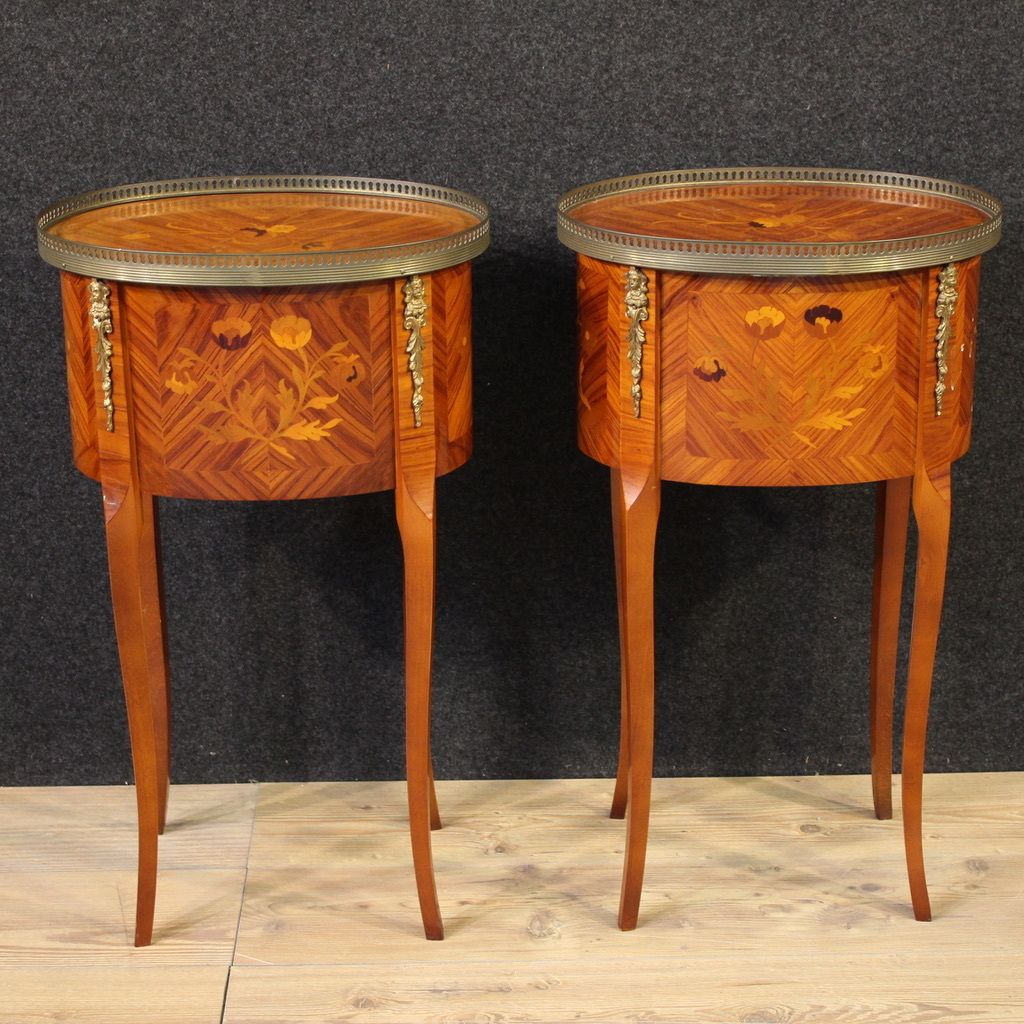 Pair Of 20th Century French Oval Inlaid Bedside Tables photo buy