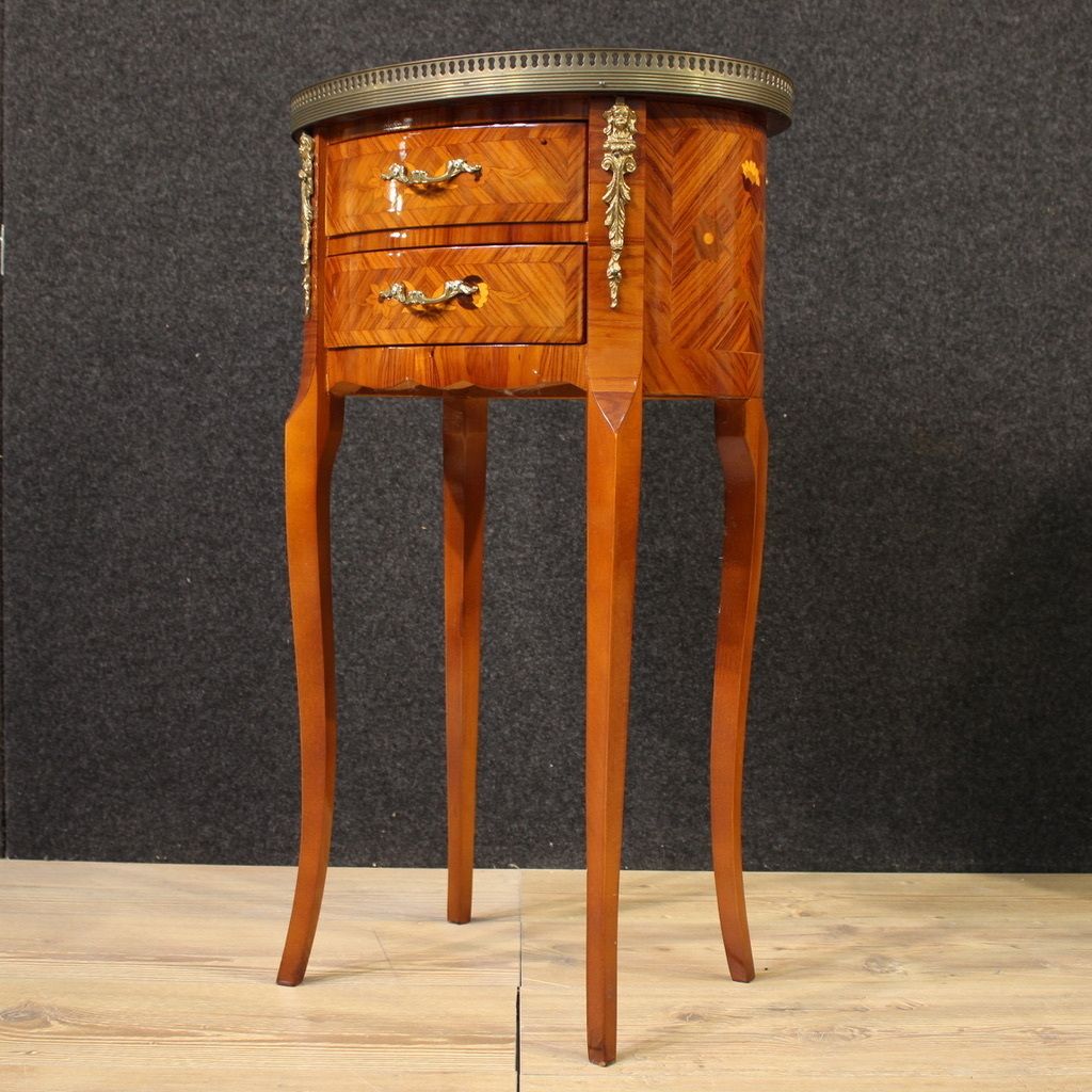 photo furniture Pair Of 20th Century French Oval Inlaid Bedside Tables