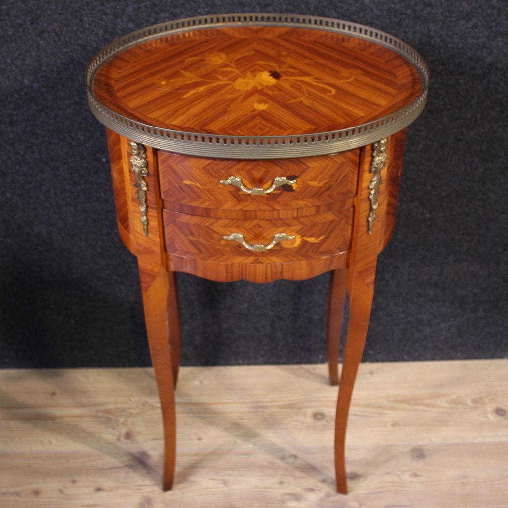 Furniture Pair Of 20th Century French Oval Inlaid Bedside Tables photo