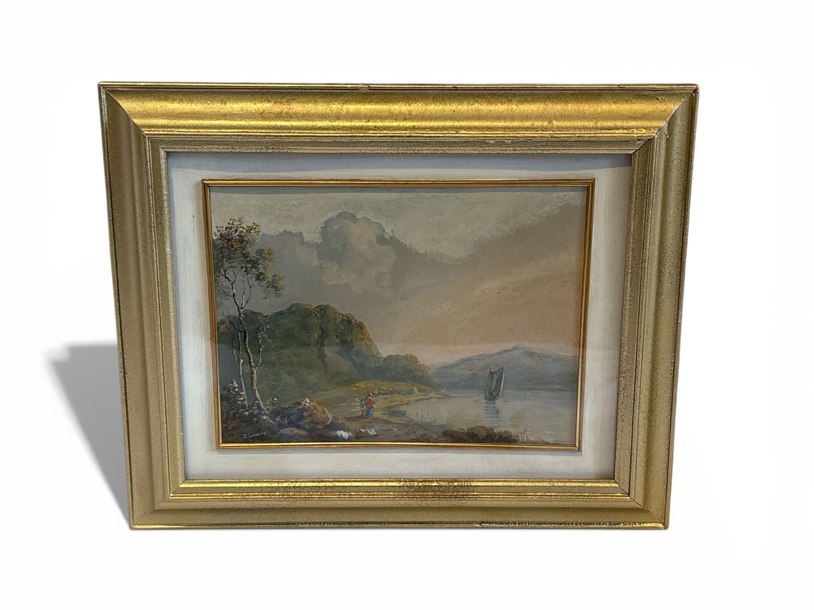 Watercolour Landscape Of Figures By A Lake By J Laporte (1761 1839)