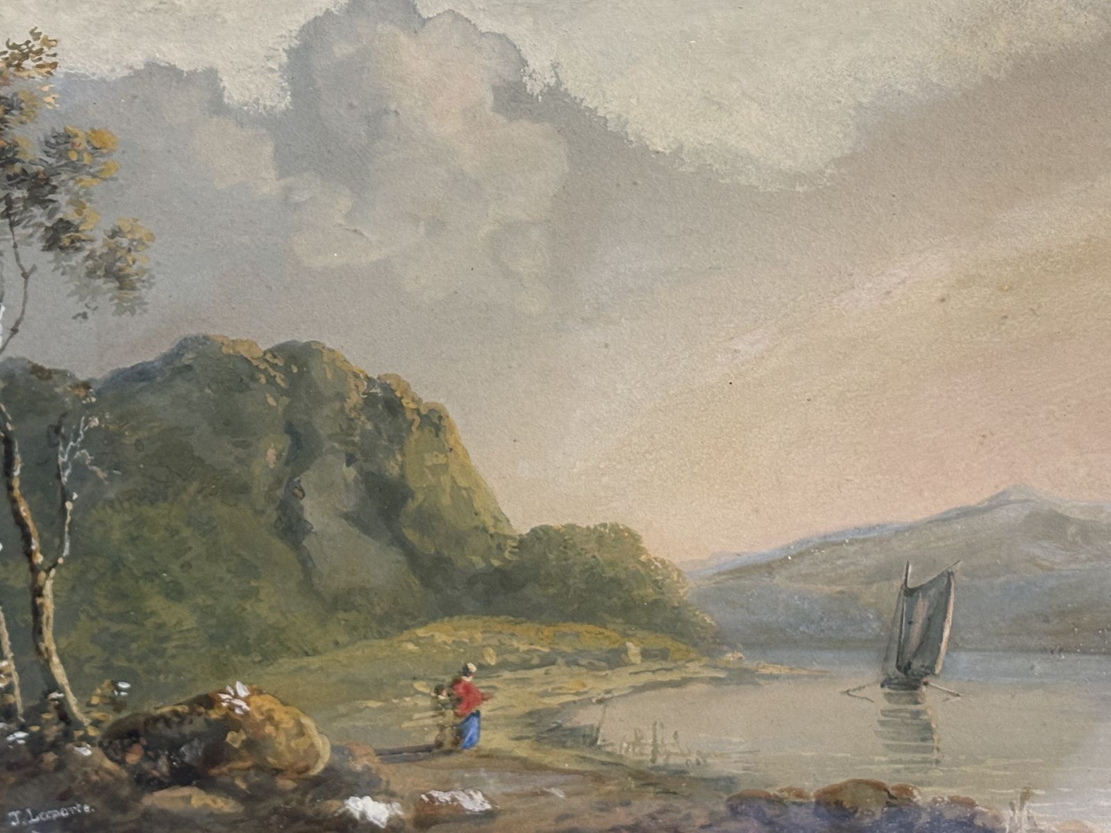 Watercolour Landscape Of Figures By A Lake By J Laporte (1761 1839) photo vinterior