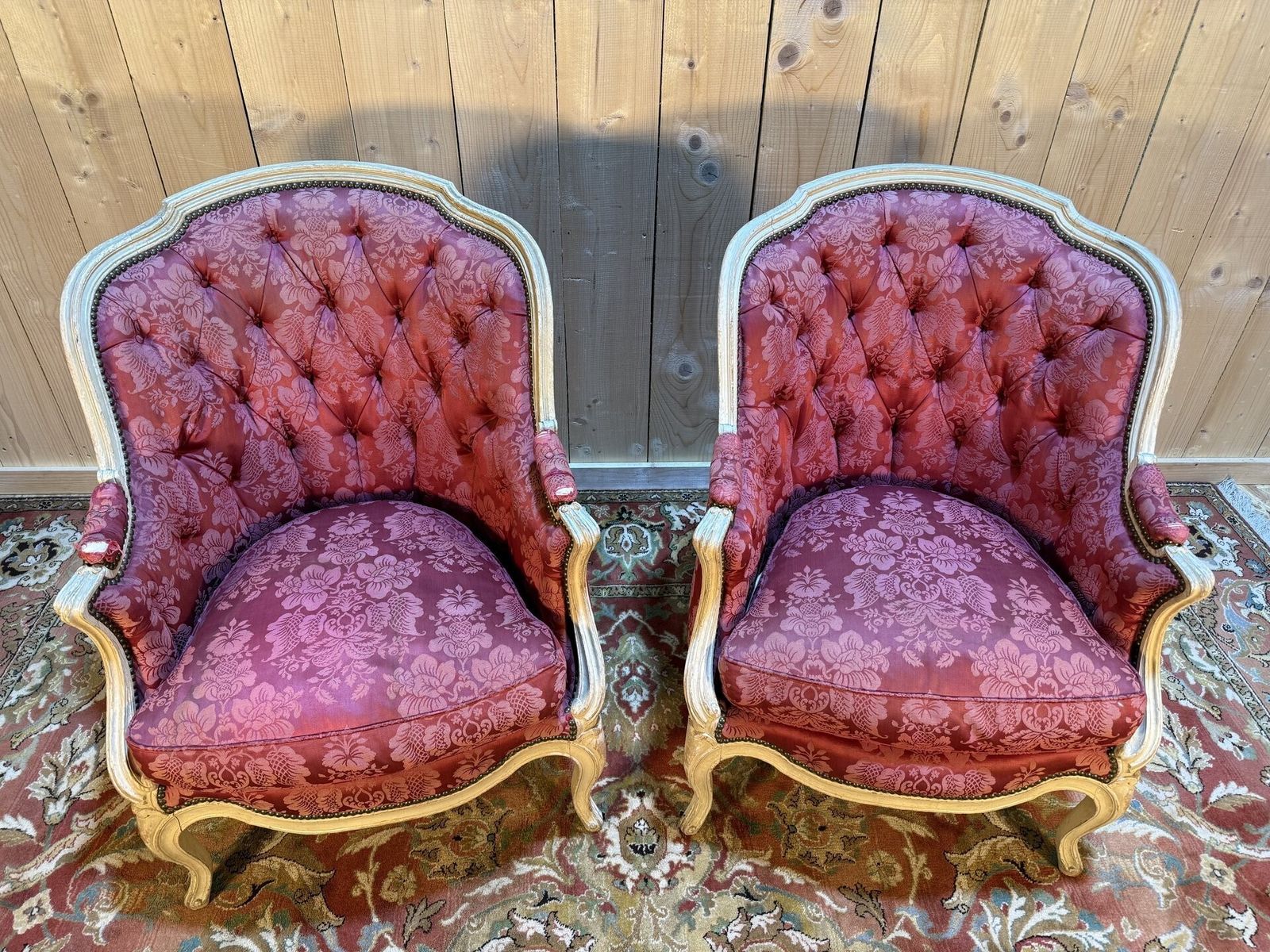 Paire De Bergères Gondoles De Style Louis XV Bois Réchampi photo furniture