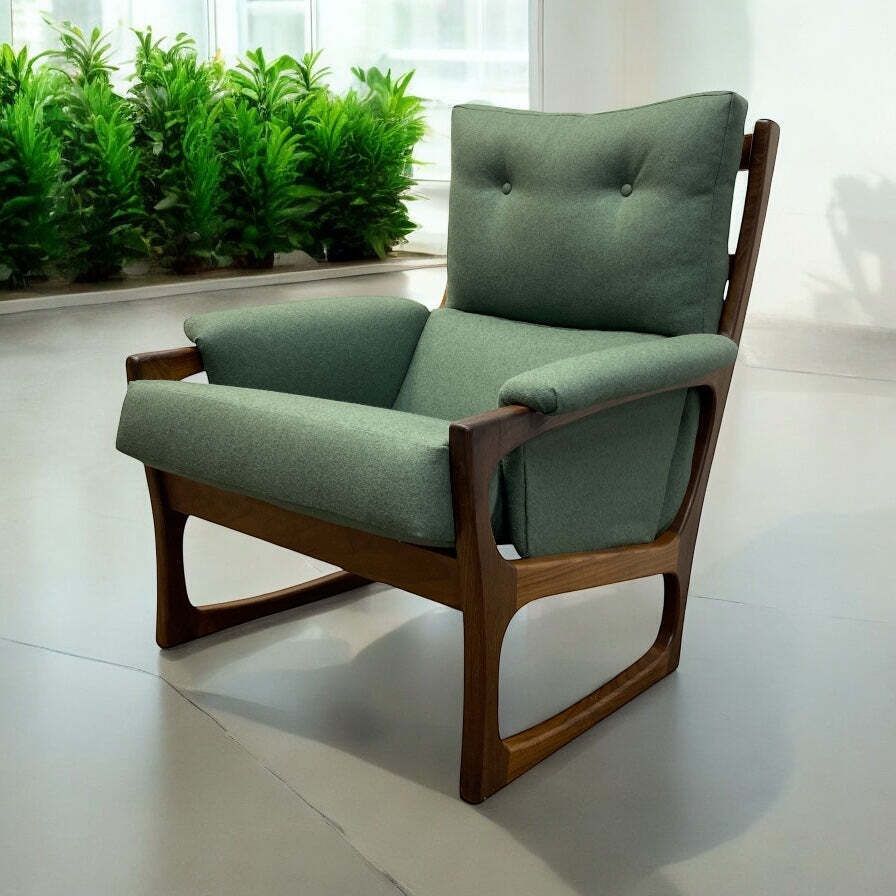 Midcentury Lounge Chair Green Danish Fully Refurbished photo furniture