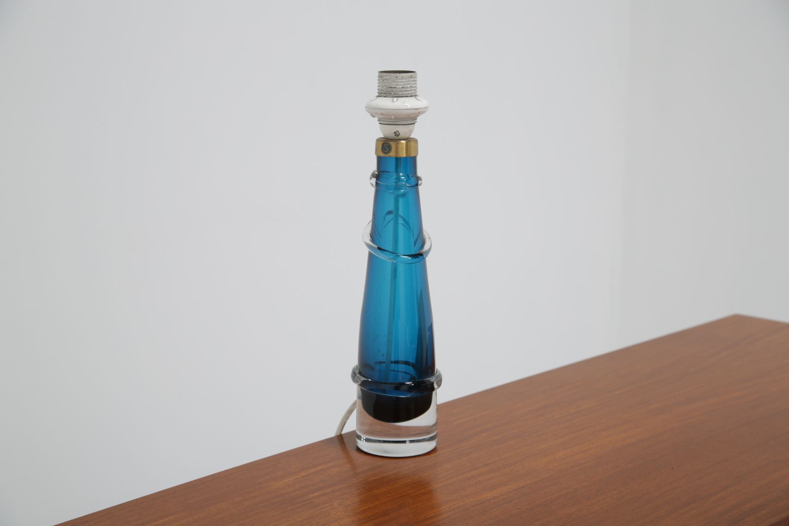 Carl Fagerlund Table Lamp For Orrefors: Blue & Clear Glass, Sweden, 1960s photo for sale