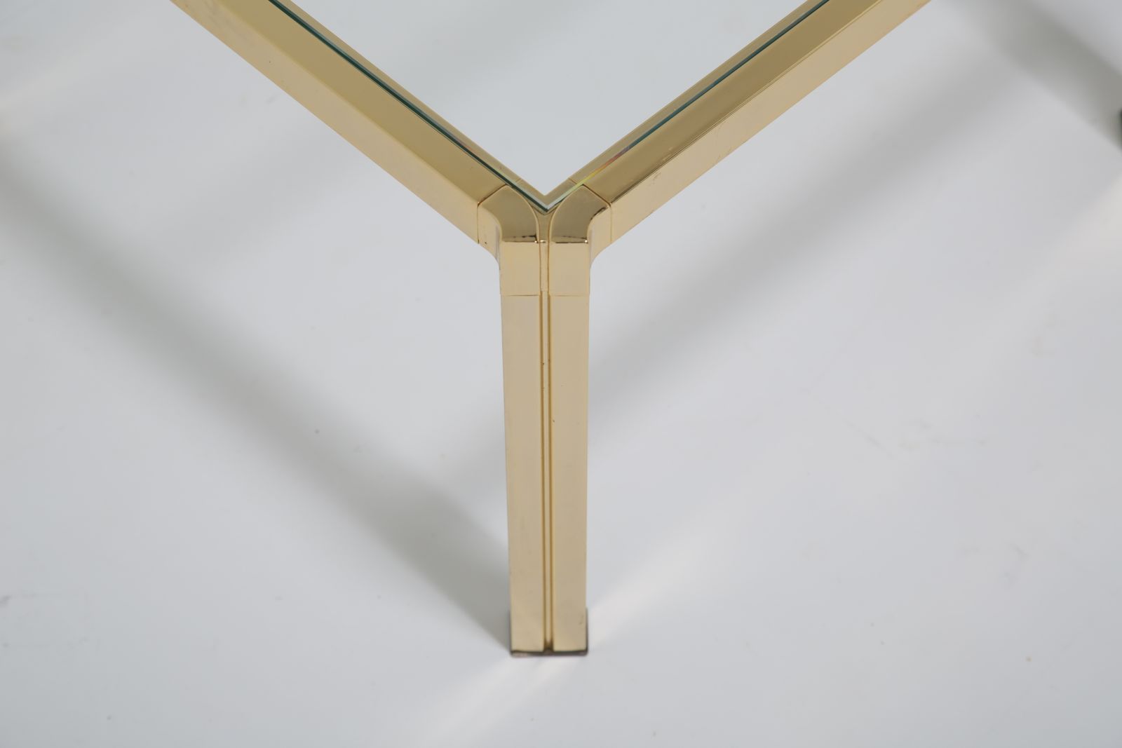 Italian Pair Of Regency Modern Side Tables: Brass & Clear Glass, Italy, 1970s. photo furniture