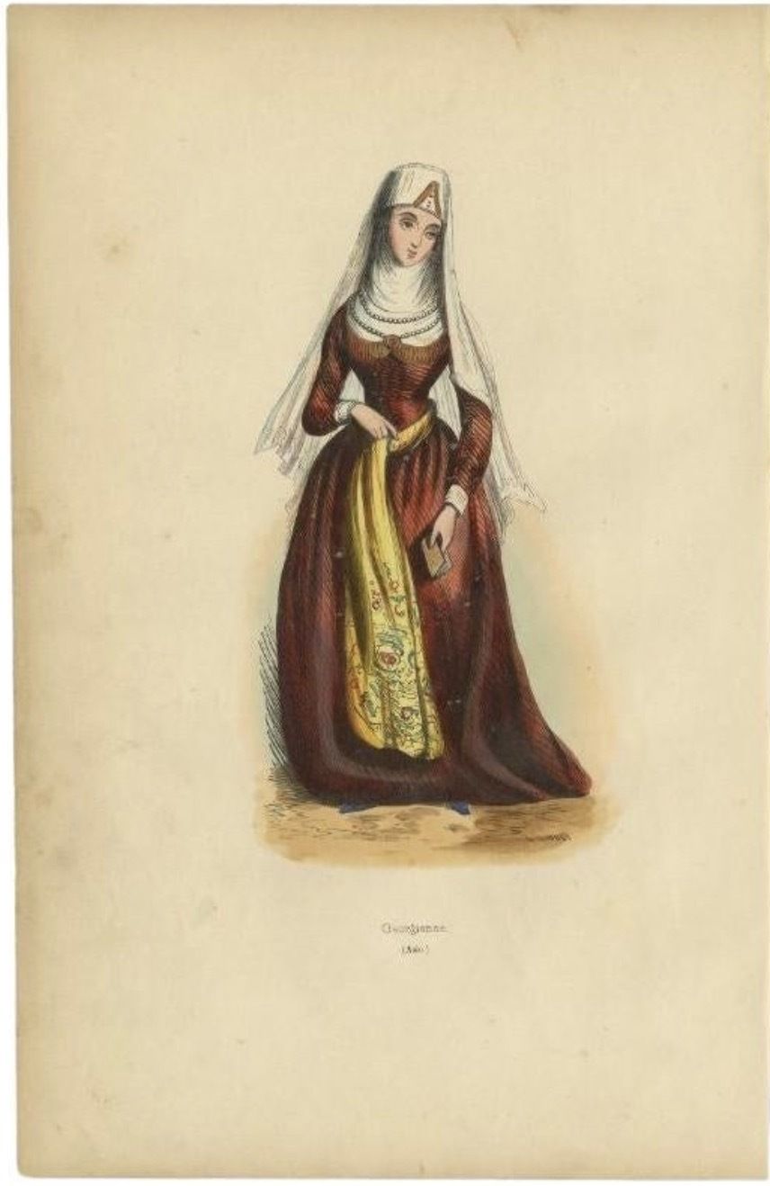 Antique Hand Colored Print Of A Georgian Woman, 1843 photo furniture