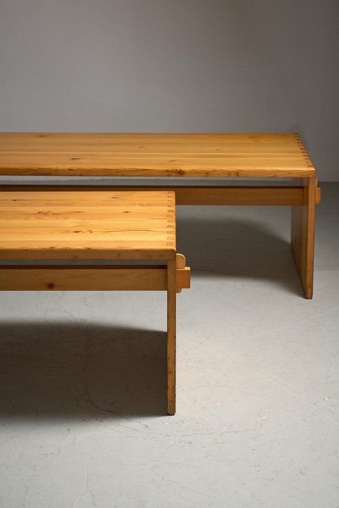 Pine Wood Benches, 1970s, Set Of 2 photo for sale