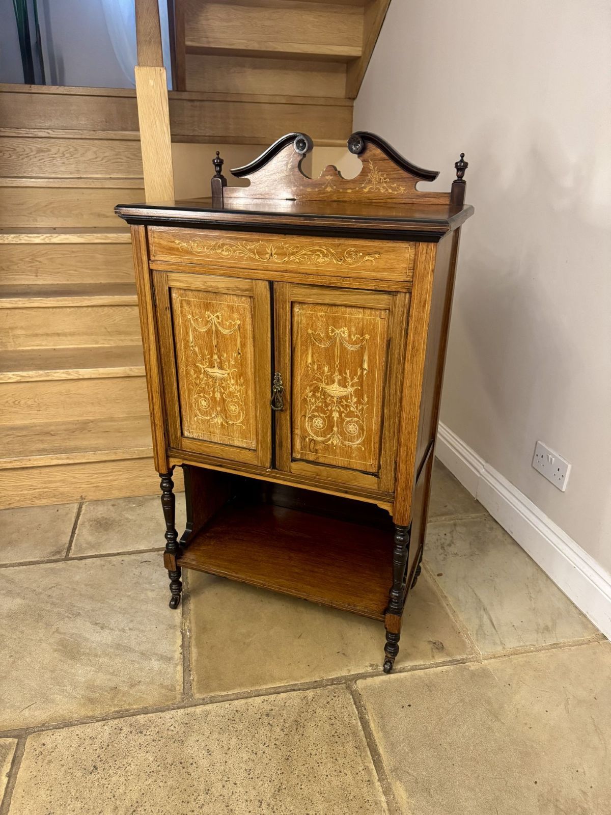 Pretty Antique Mahogany Inlaid Music Cabinet photo furniture